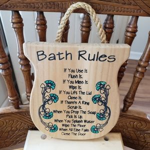 Vintage Bath Rules Wood Wall Plaque